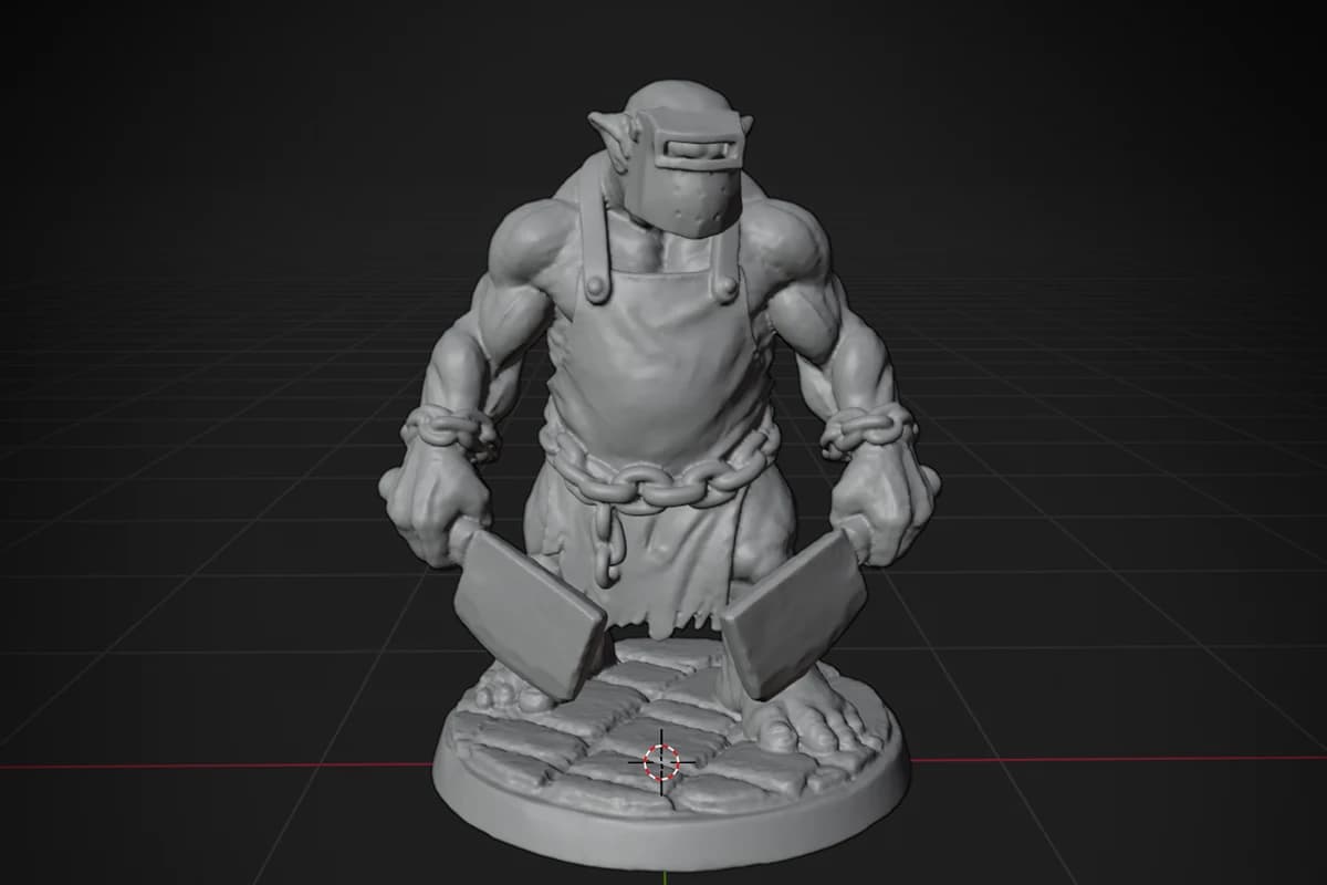 Detailed 3D miniature render with sculpted armor and weapon