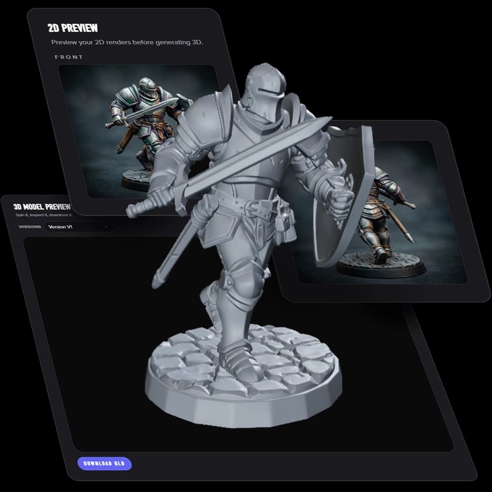 Detailed 3D miniature render with sculpted armor and weapon