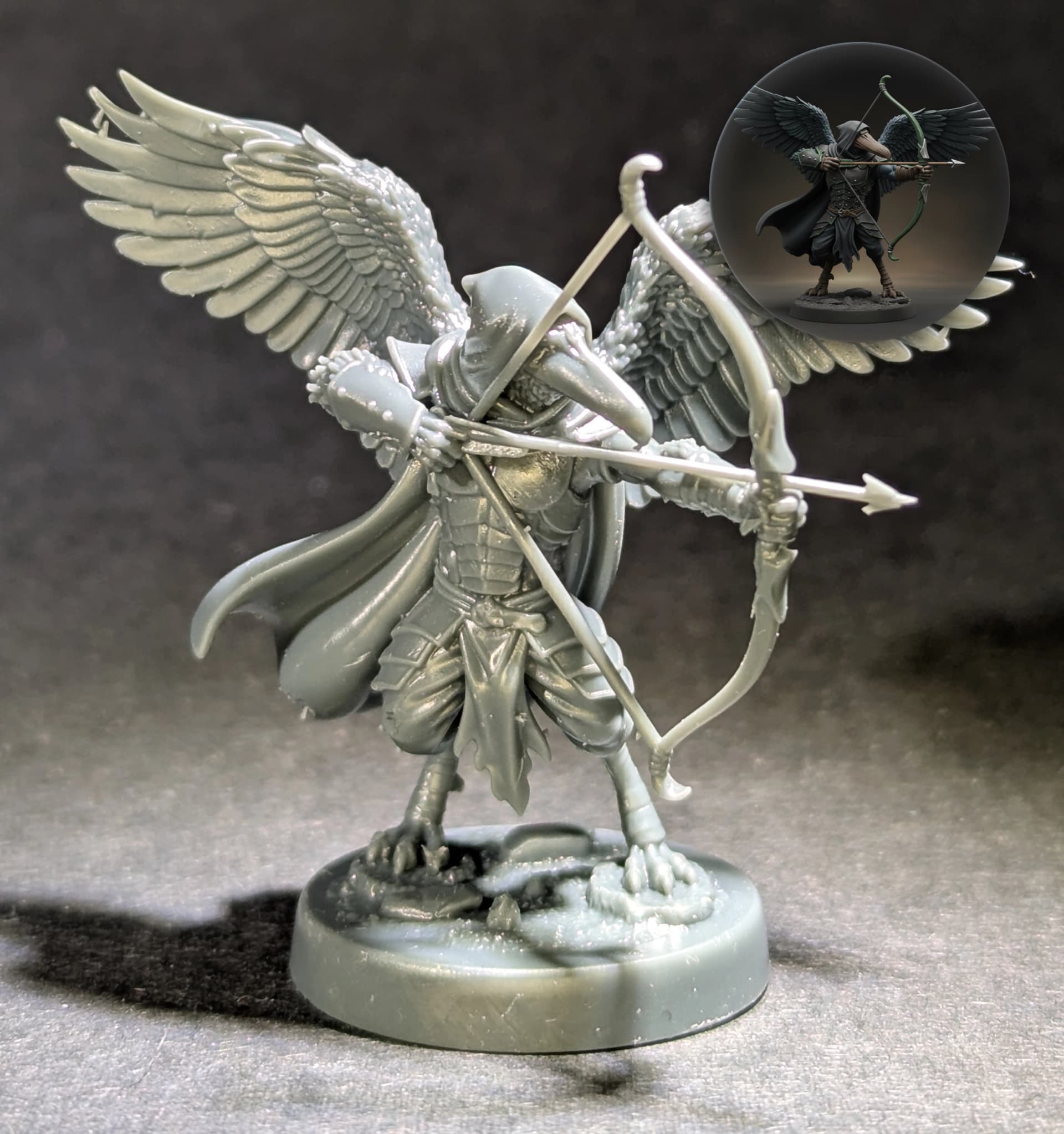 Painted bird-themed resin miniature on a display base