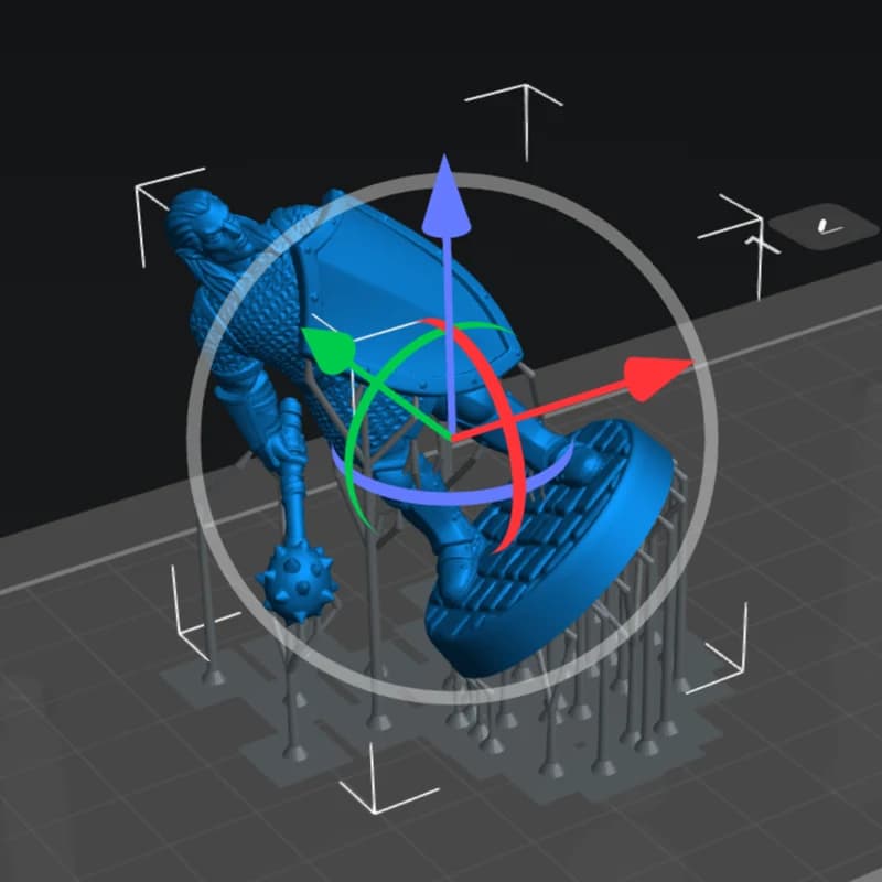A miniature being oriented and supported in print preparation software
