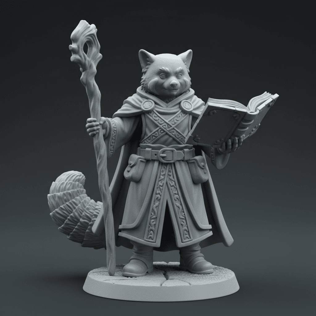 Eddie a tall Red Panda Wizard