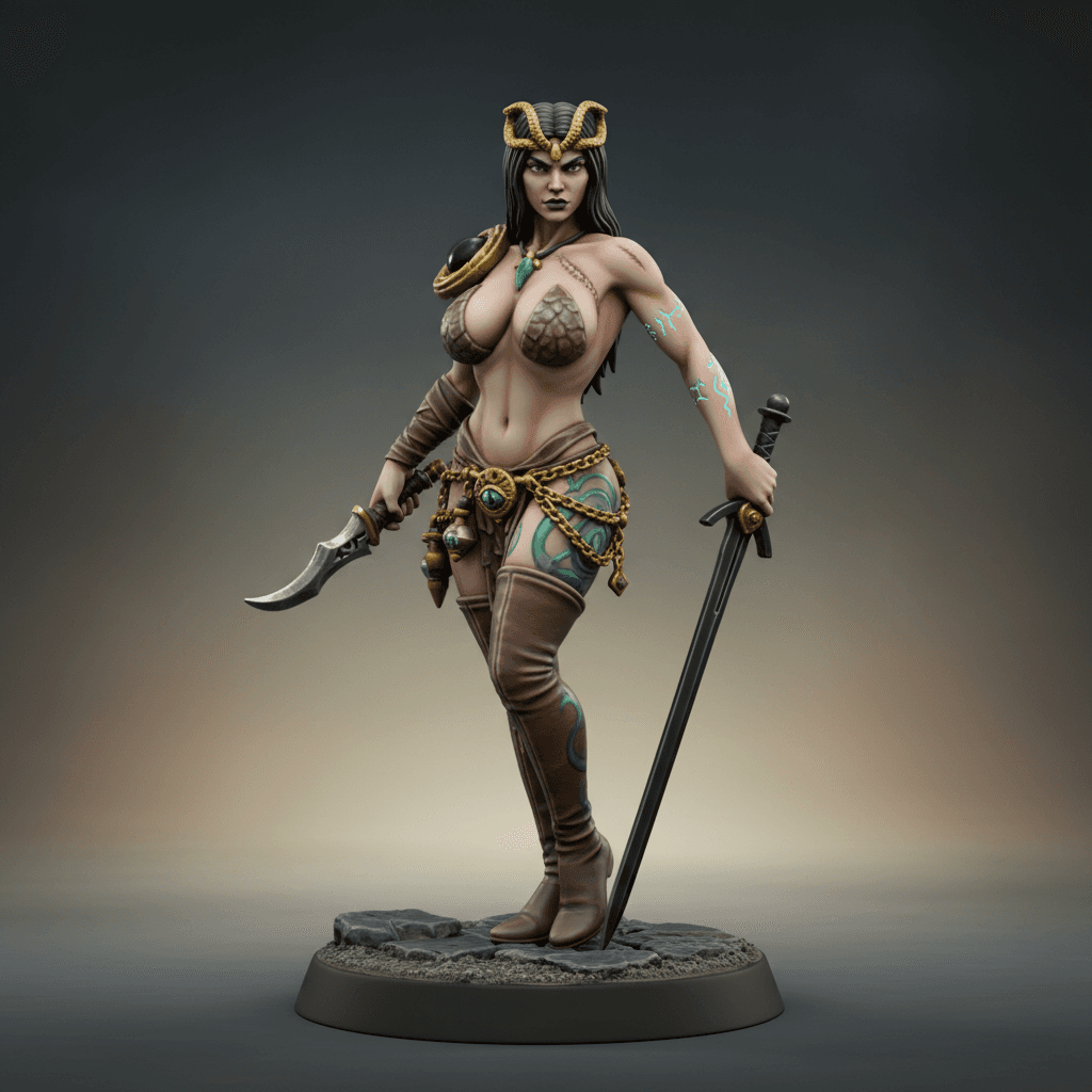 Zyra Vex’thel, the Velvet Fang yuan-ti pureblood (serpent-kissed, cold-blooded beauty) warlock (hexblade / forbidden temple relic)