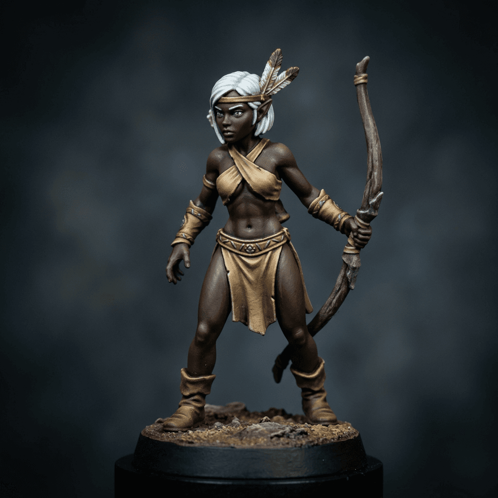 Thorn Razorleaf 2.0 young wood elf very dark brown skin white hair green eyes ranger