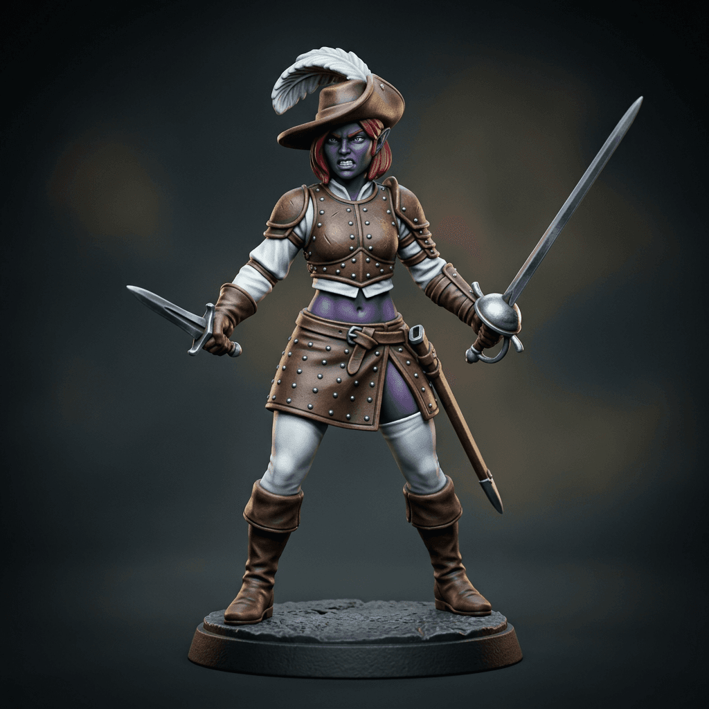 Meghana Fights! 2.0 petite young Half Elf dark purple skin red hair fighter
