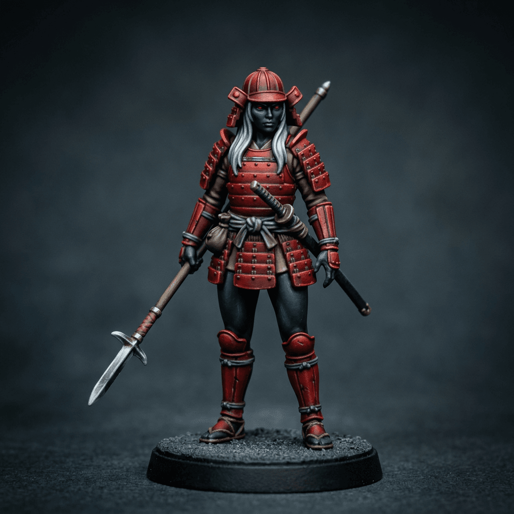 Kaneda Nanami 3.0 Dark Elf jet black skin solid red eyes long silver hair samurai