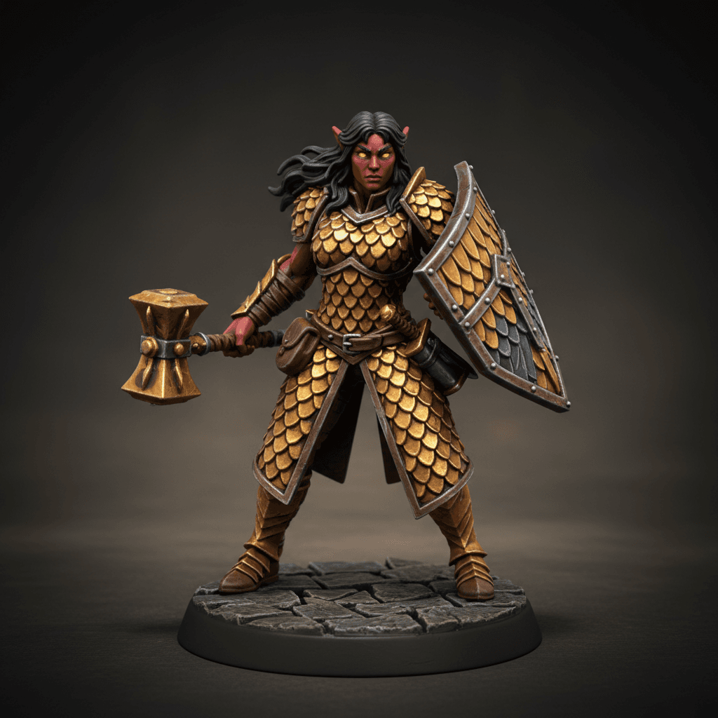 Spicy Red skinned black hair solid gold eyes Tiefling muscular Fighter