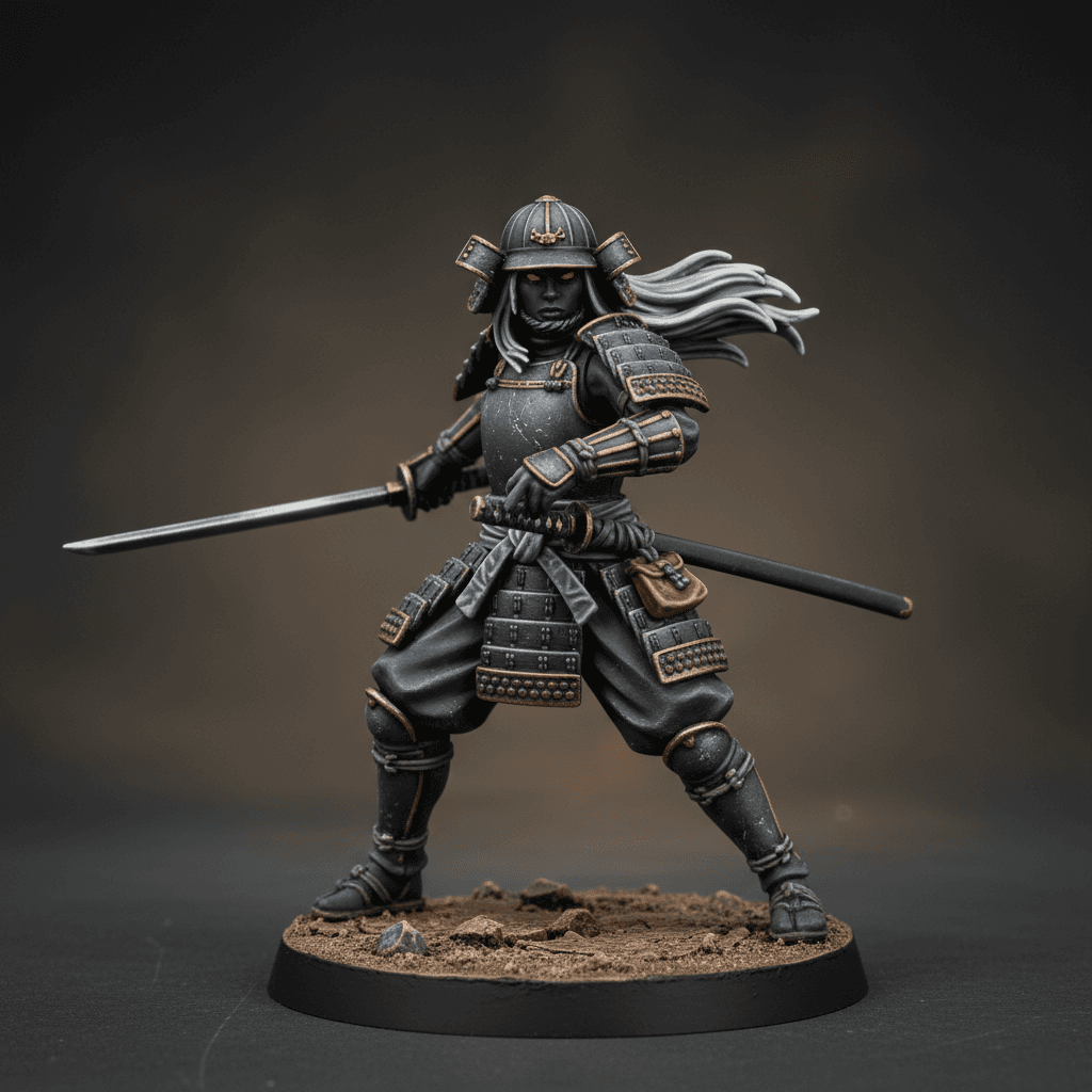 Kaneda Nanami 2.0 Dark Elf jet black skin solid red eyes long silver hair samurai