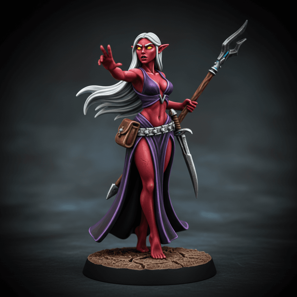 Mistress Angelique red Tiefling slender build tall thin sorceress