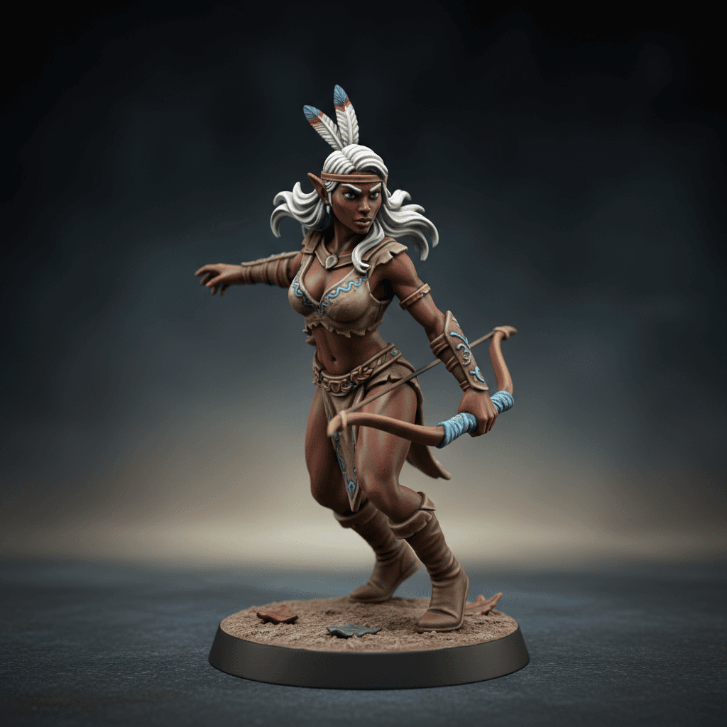 Thorn Razorleaf wood elf very dark skin white hair green eyes ranger