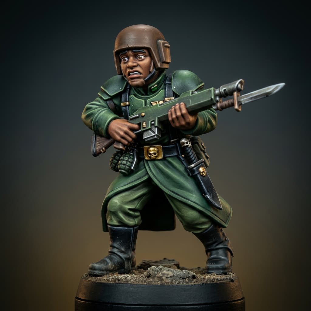 Astra Militarum Gondahar 554th Regiment new recruit V5 Human teen very young African boy dark tan skin black hair Footsoldier