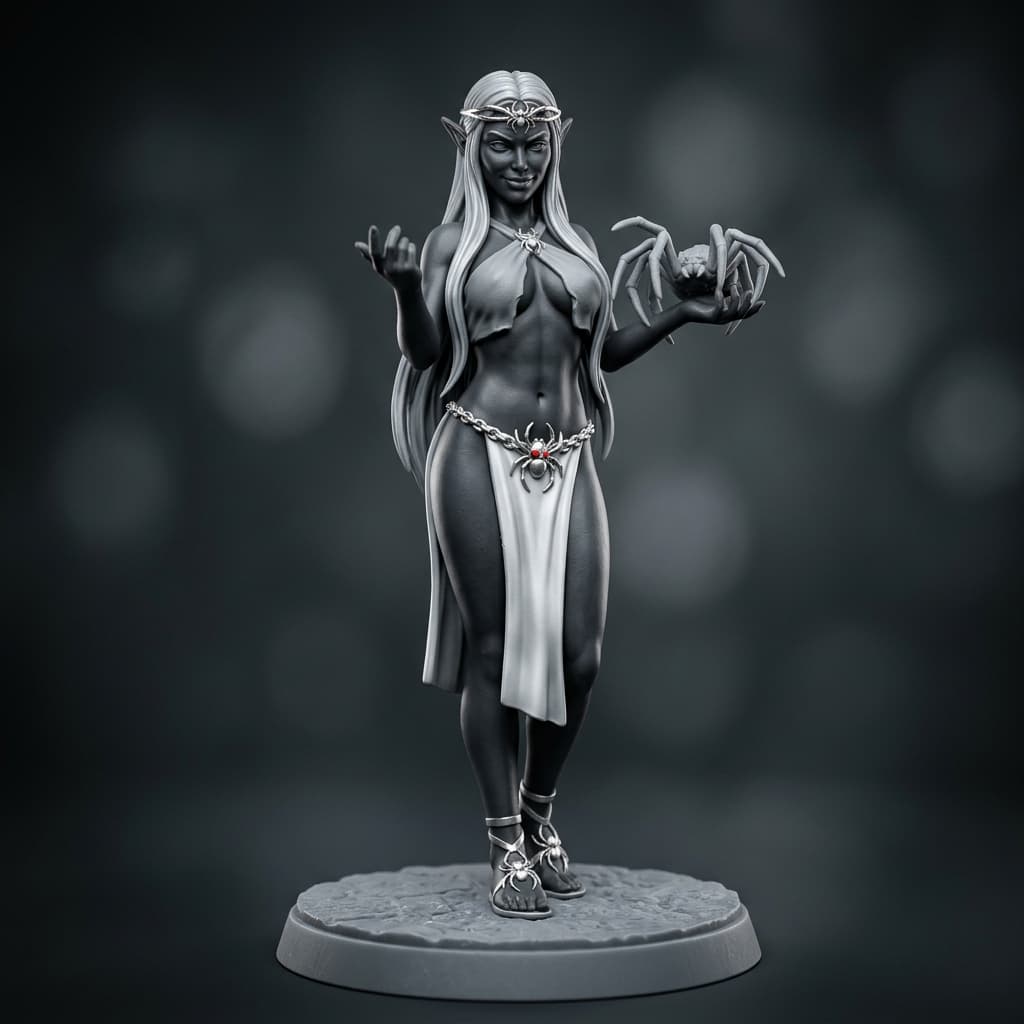 Drow Noblewoman V6 Dark Elf silver hair jet black skin thin willowy teen body cleric