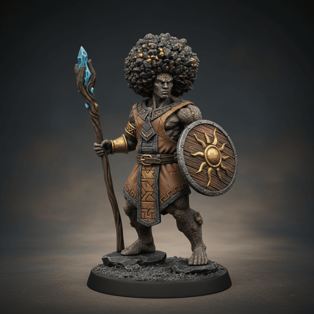 Clay Muscular Earth Genasi looks like they are made of granite Moon Druid
