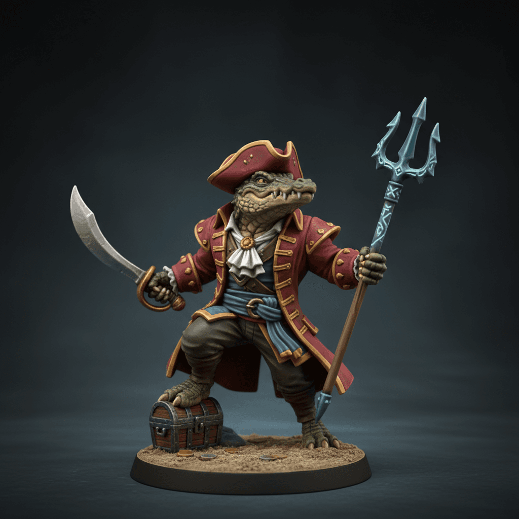 Cap’n Rhumbaba Lizardfolk with alligator head athletic Open Sea Paladin