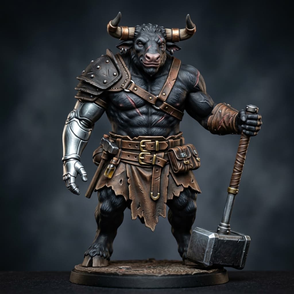 Theron of the silver arm Minotaur (older scarred) Artificer Smith